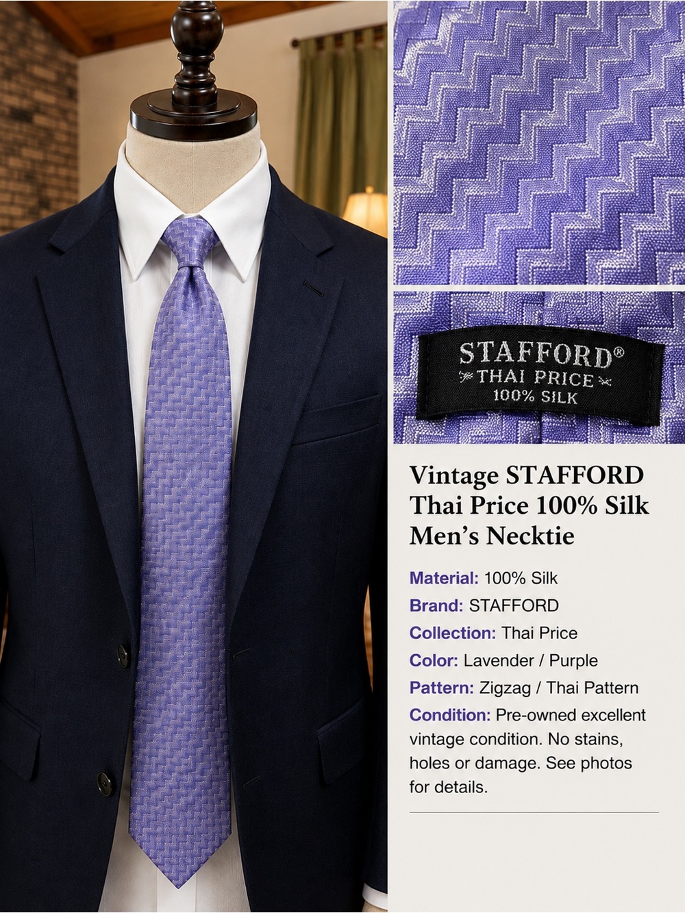 Stafford Lavender Purple Silk Zigzag Necktie
